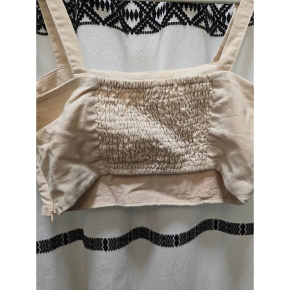 Le Lis Collection beige linen blend bustier crop top tank with bow smocked M - Picture 8 of 11